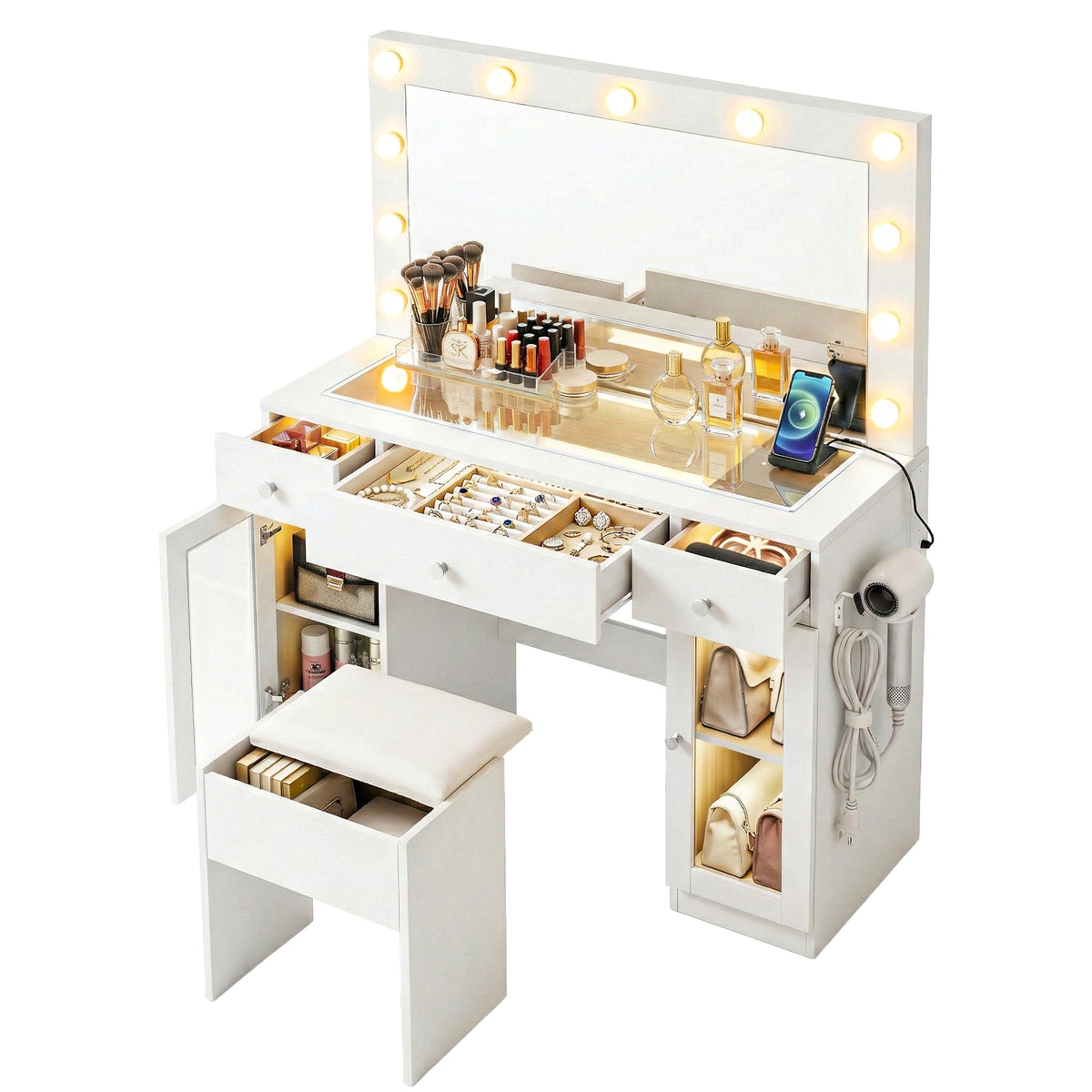 Artiss Dressing Table Vanity Desk Set LED Bulbs RGB Light White