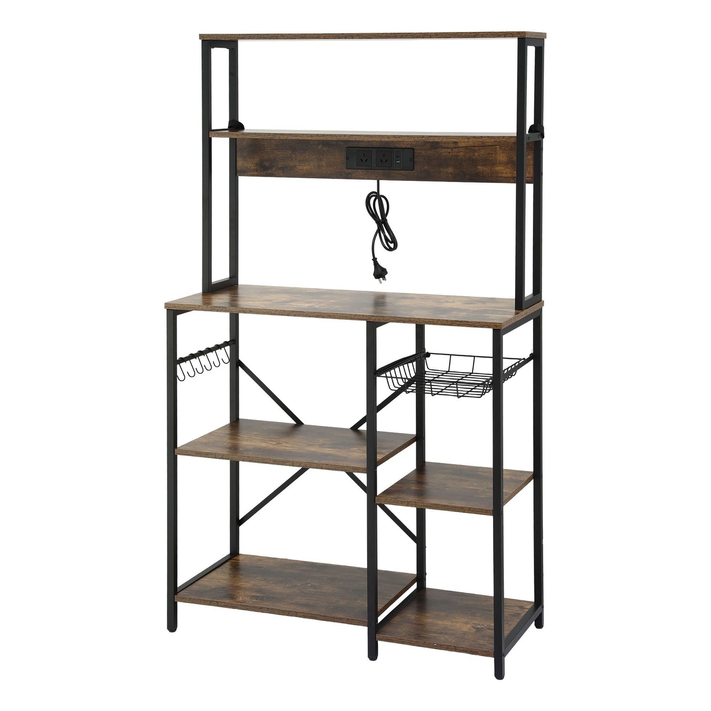 Artiss 5-Tier Kitchen Rack with Power Outlets 90CMX153CM Microwave Storage Shelf