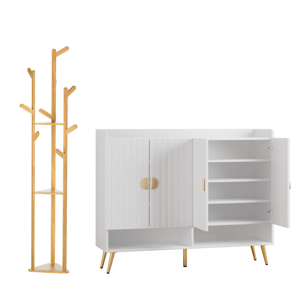 Artiss Shoe Rack Cabinet & Clothes Rack Set Storage Shelf White Pine