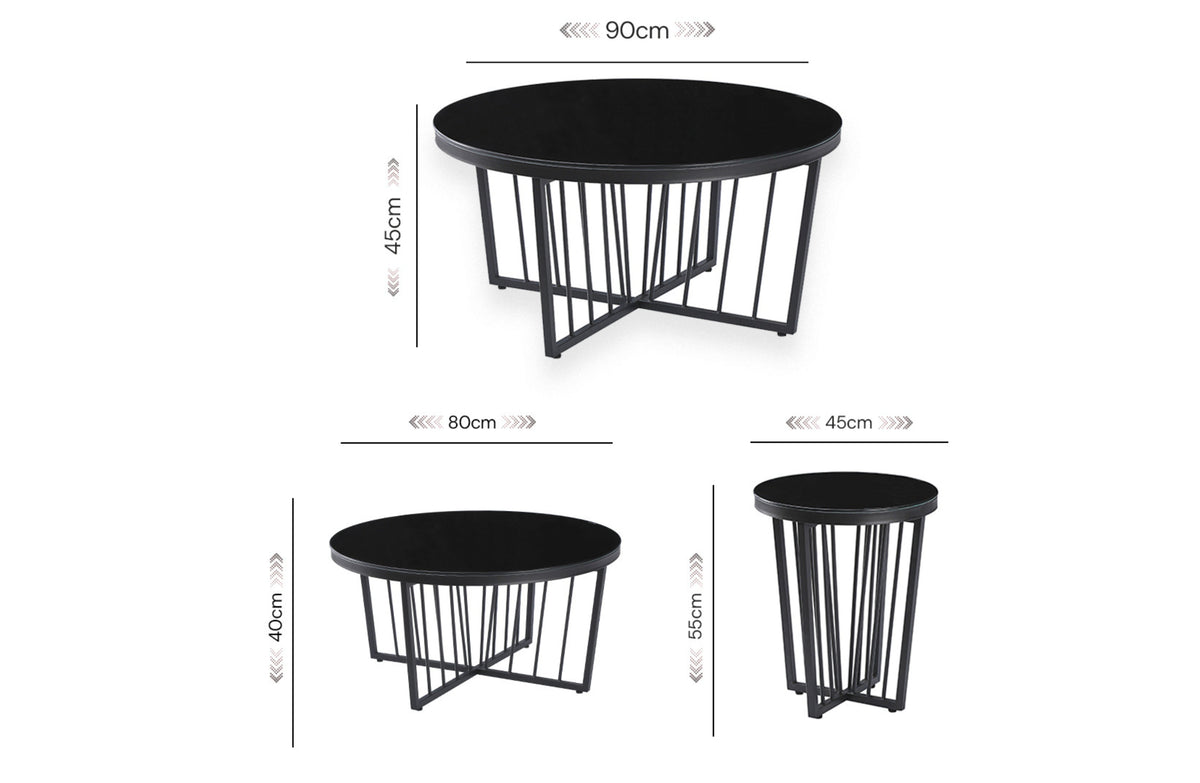 Salina Coffee Table 90cm Black Base - White Marble