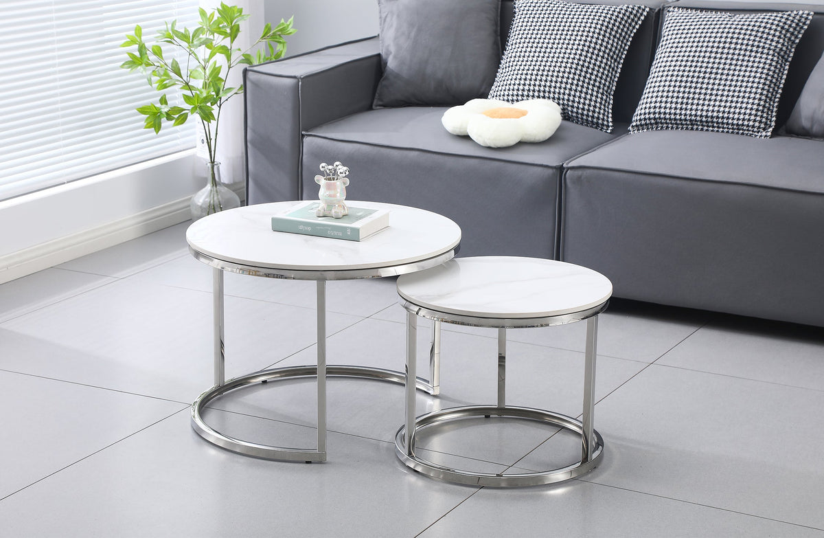 Nesting style Coffee Table - White on Silver - 60cm/45cm