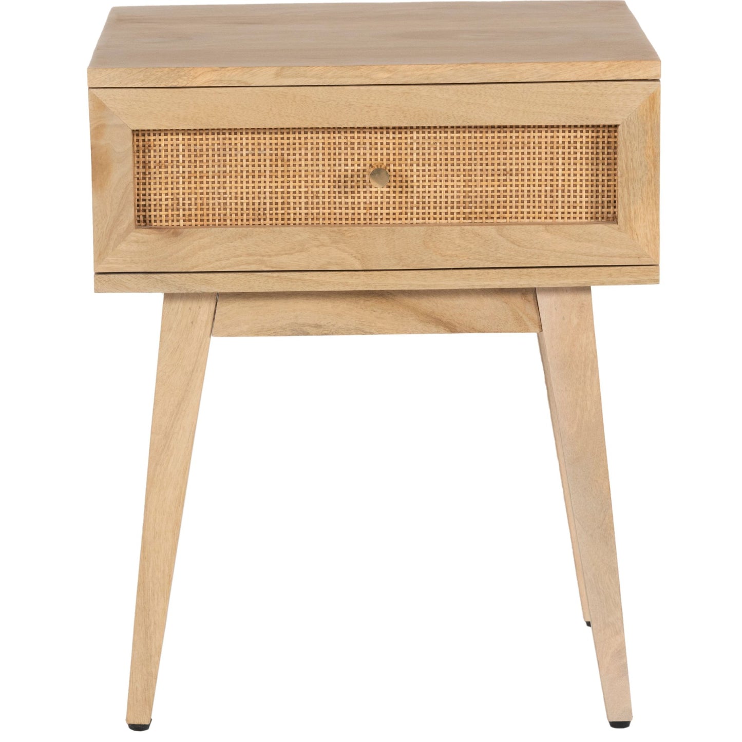 Olearia Bedside Table 1 Drawer Storage Cabinet Solid Mango Wood Rattan Natural