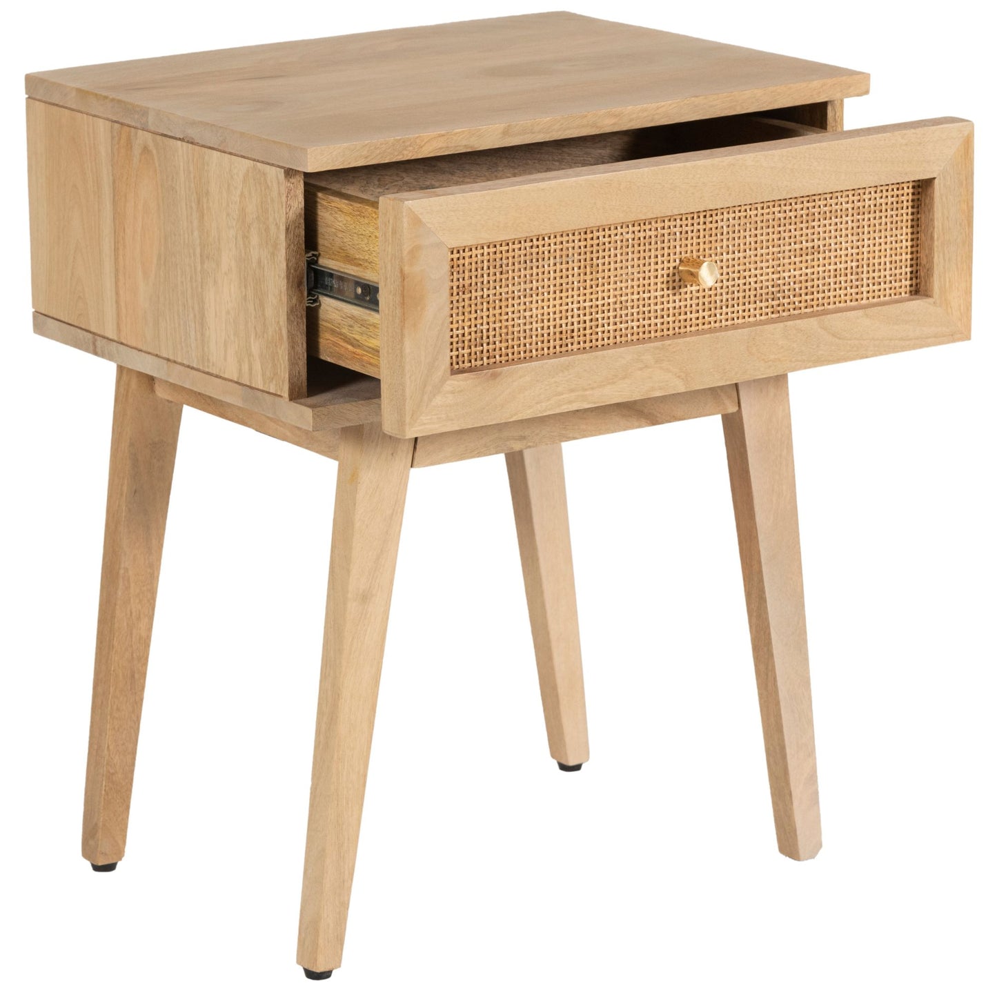 Olearia Bedside Table 1 Drawer Storage Cabinet Solid Mango Wood Rattan Natural