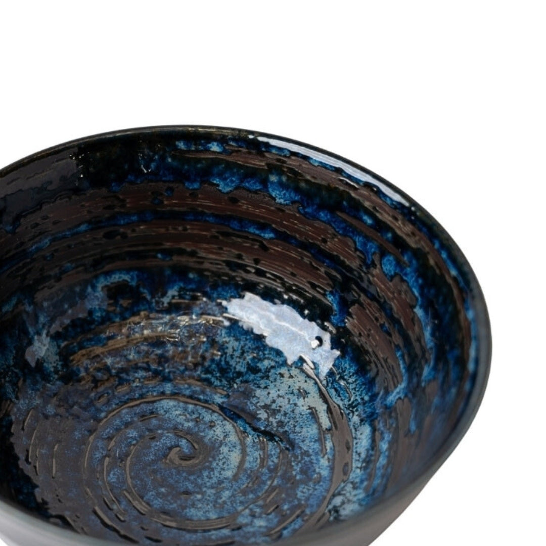 Udon Bowl Fluted 17cm Copper Swirl Glaze