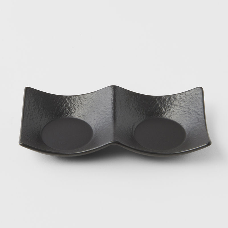 Two Section Sauce Dish Matt Black Glaze