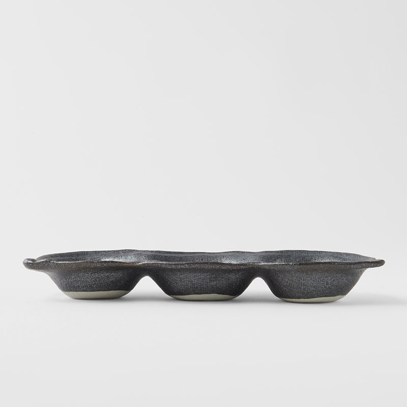 Edamame Triple Pod Dish 200ml Black Glaze