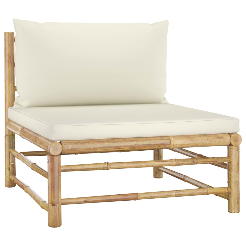 10 Piece Garden Lounge Set with Cream White Cushions Bamboo