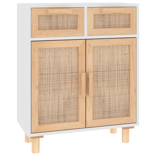 Sideboard White 60x30x75 cm Solid Wood Pine and Natural Rattan