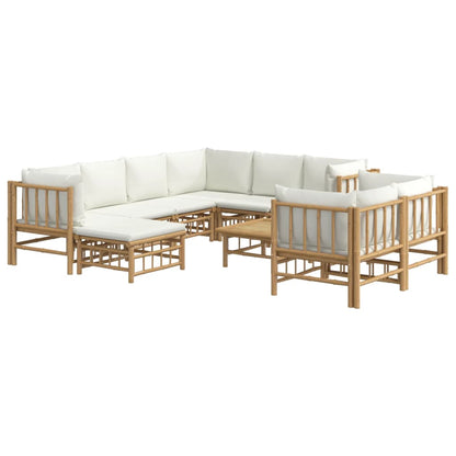 10 Piece Garden Lounge Set with Cream White Cushions  Bamboo