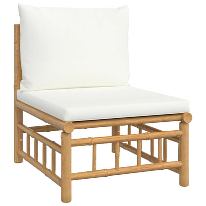 10 Piece Garden Lounge Set with Cream White Cushions  Bamboo