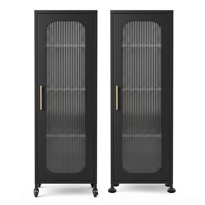 Artiss Buffet Cabinet Sideboard X2 Slim Kitchen Storage Trolley Wheels Black