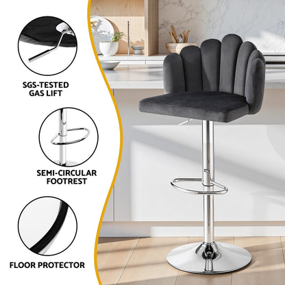 Artiss Bar Stool X4 Kitchen Dining Counter Gaslift Chair Adjustable Velvet Grey