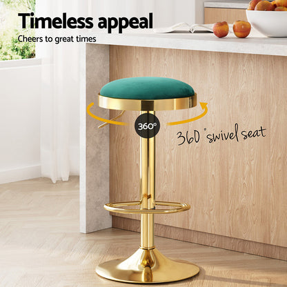 2x Artiss Bar Stools Kitchen Dining Chairs Velvet Padded Stool Green
