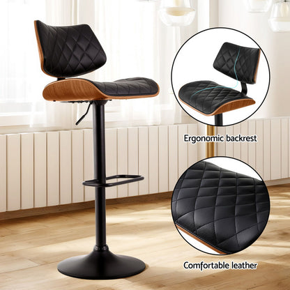 Artiss Bar Stools Kitchen Dining Chairs Gas Lift Stool Wooden Leather Black