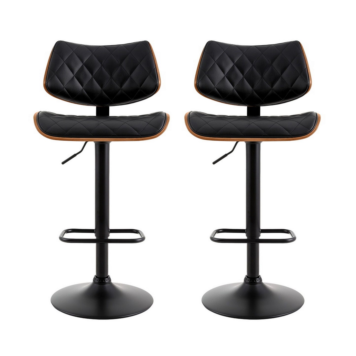 Artiss 2x Bar Stools Kitchen Dining Chairs Gas Lift Stool Wooden Leather Black