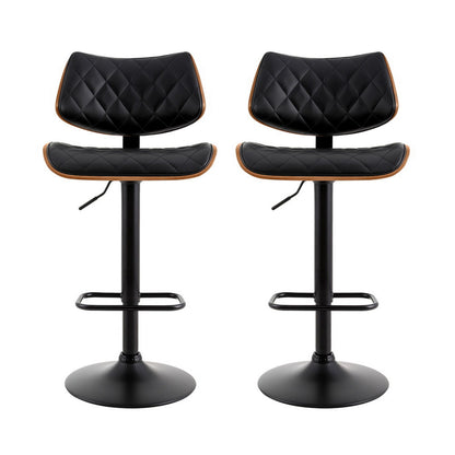 Artiss 2x Bar Stools Kitchen Dining Chairs Gas Lift Stool Wooden Leather Black