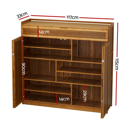 Artiss Shoe Rack Cabinet 30 Pairs Storage Cupboard Bamboo