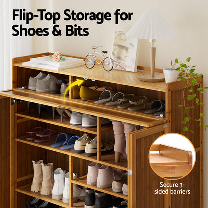 Artiss Shoe Rack Cabinet 30 Pairs Storage Cupboard Bamboo