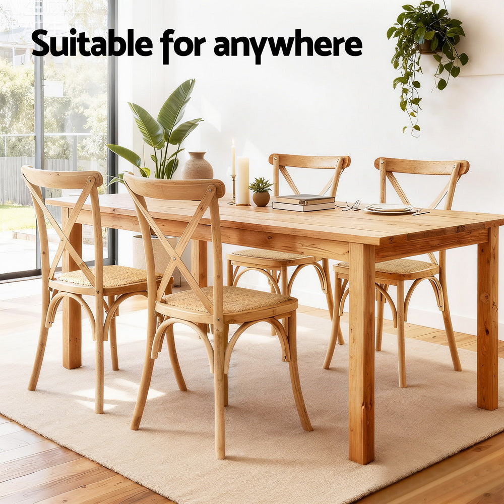 Artiss 2x Dining Chairs Rattan Wooden Kitchen Accent Chair Cafe Lounge Rubber Wood