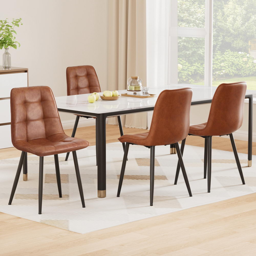 Artiss 4x Dining Chairs Retro PU Leather Kitchen Lounge Cafe Accent Chair Brown