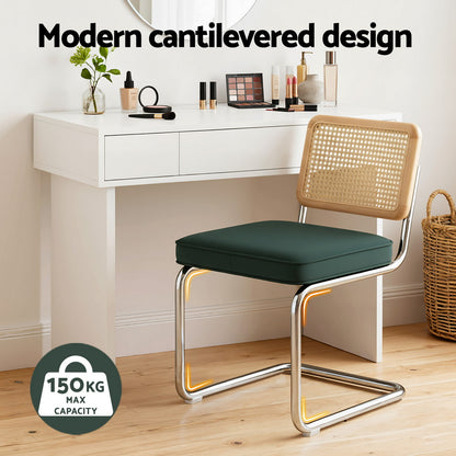 Artiss Dining Chairs Set of 2 Velvet Rattan Cantilever Green
