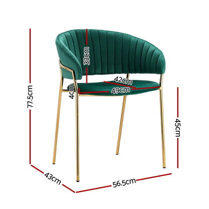 Artiss Dining Chairs Set of 4 Velvet Hollow Armchair Green