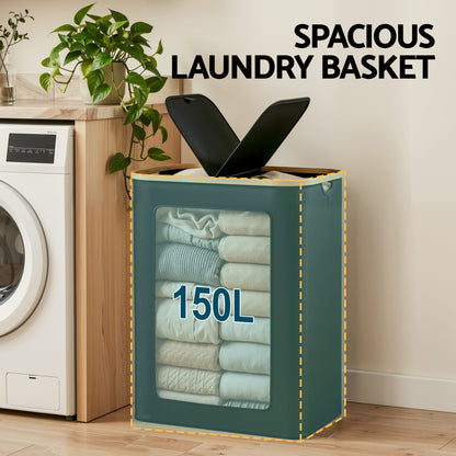 Artiss 2 Sections Laundry Basket with Removable Bags Foldable Black
