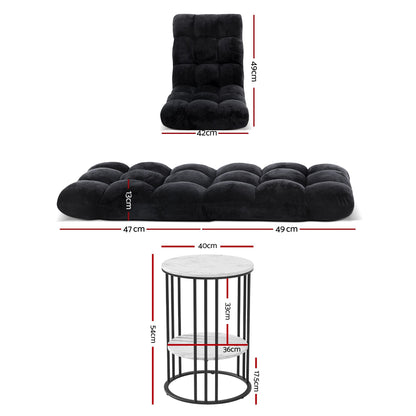 Artiss Sofa Bed Floor Lounge Recliner Foldable Chair & Side Table Bundle