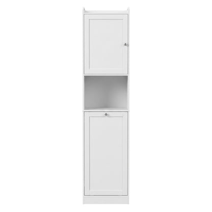 Artiss Tall Bathroom Storage Cabinet with Tilt Out Laundry Hamper White 170cm