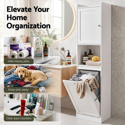 Artiss Tall Bathroom Storage Cabinet with Tilt Out Laundry Hamper White 170cm