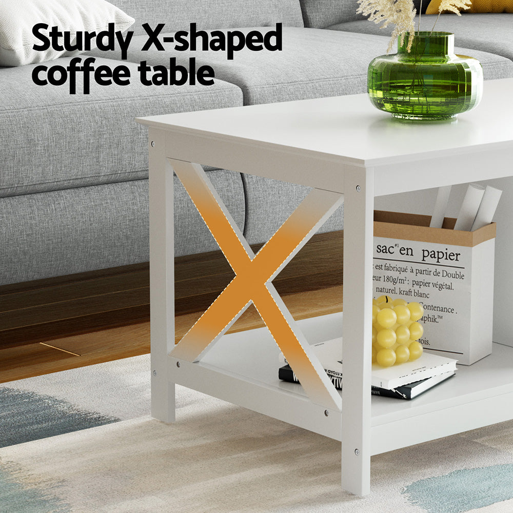 Artiss Coffee Table Storage Shelf White