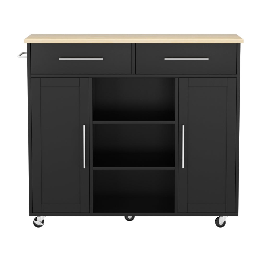 Artiss Kitchen Island Trolley Rolling Serving Cart Storage Drawer Cabinet 100cm Black