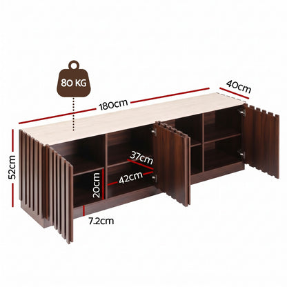 Artiss 180cm TV Unit Entertainment Cabinet Fluted Style Anti-tip Kit Walnut