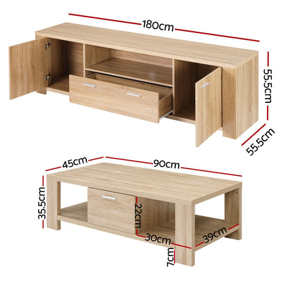 Artiss TV Unit & Coffee Table Set Storage Drawer Pine (Copy)