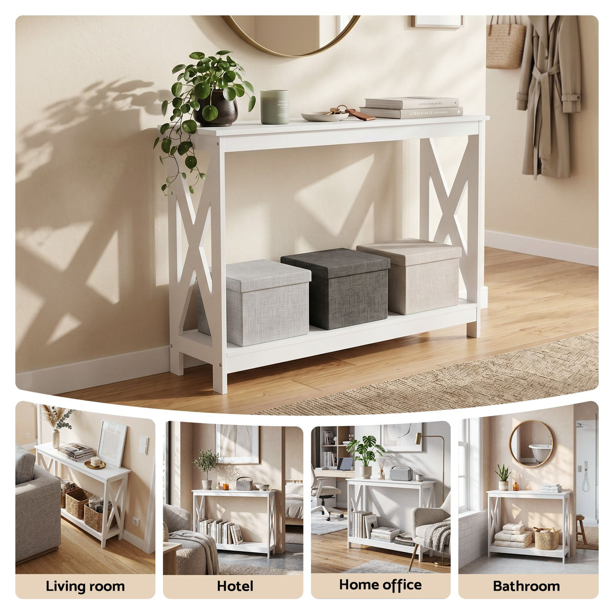 Artiss Console Table Entryway Hallway Display 2-Tier Narrow Sofa Table 100CM White