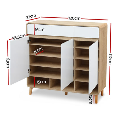 Artiss Shoe Rack Cabinet 25 Pairs Storage Cupboard Pine&White