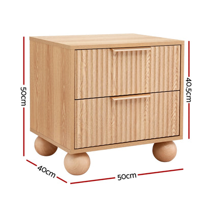 Artiss Rattan Bedside Table 2 Drawers Pine