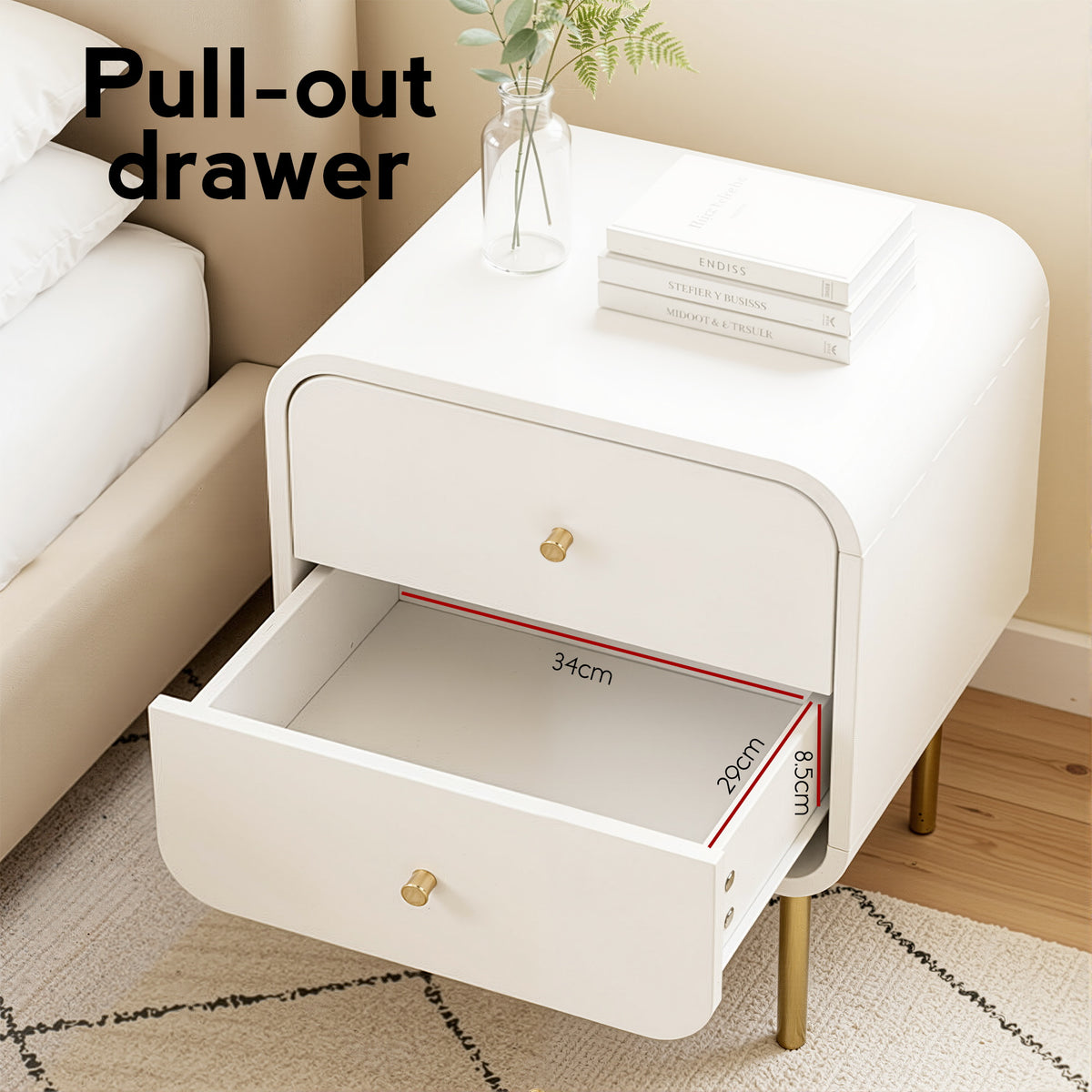 Artiss Bedside Table 2 Drawers Side End Table Nightstand White