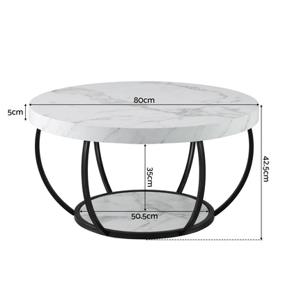 Artiss Coffee Table 2-Tier Marble Finish Round White&Black