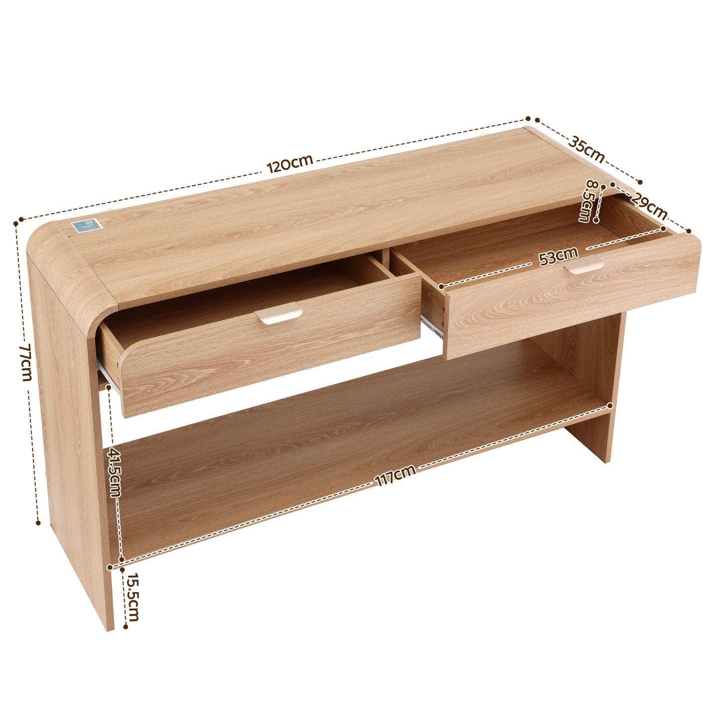Artiss Console Table Hallway Entryway Storage Drawer Shelf Curved Edge 120CM Pine