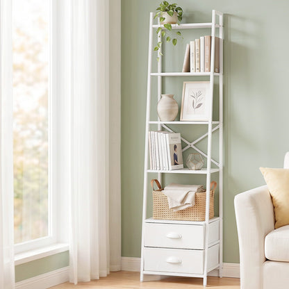 Artiss 5 Tier Bookshelf Ladder Bookcase with Fabric Drawers Display Rack White