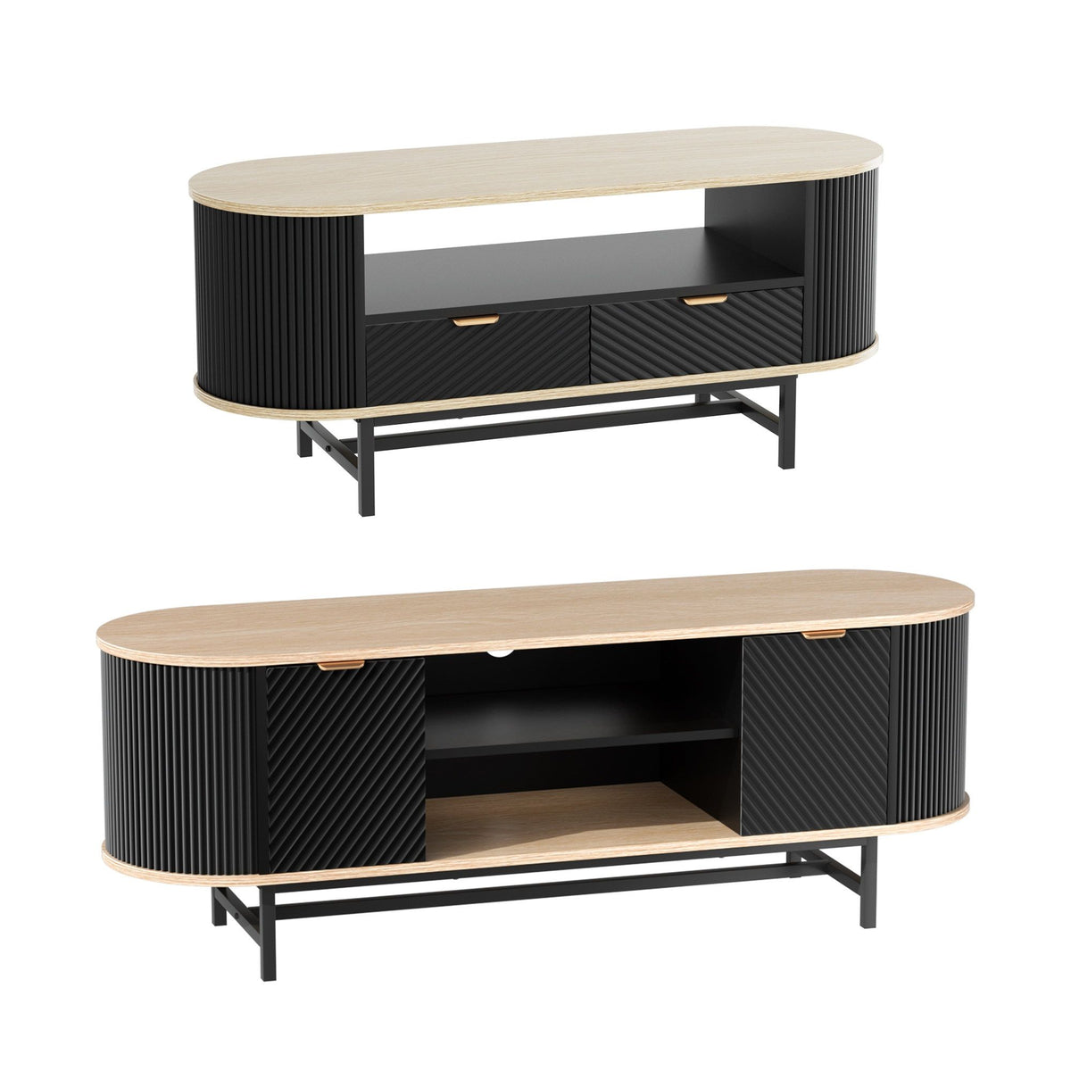 Artiss TV Unit & Coffee Table Set Storage Drawers Shelves Black Pine