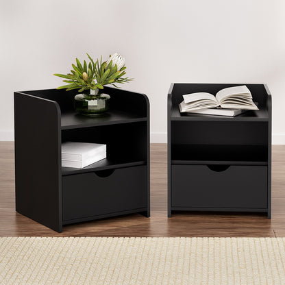 Artiss 2X Bedside Table 1 Drawer with Shelf - FARA Black
