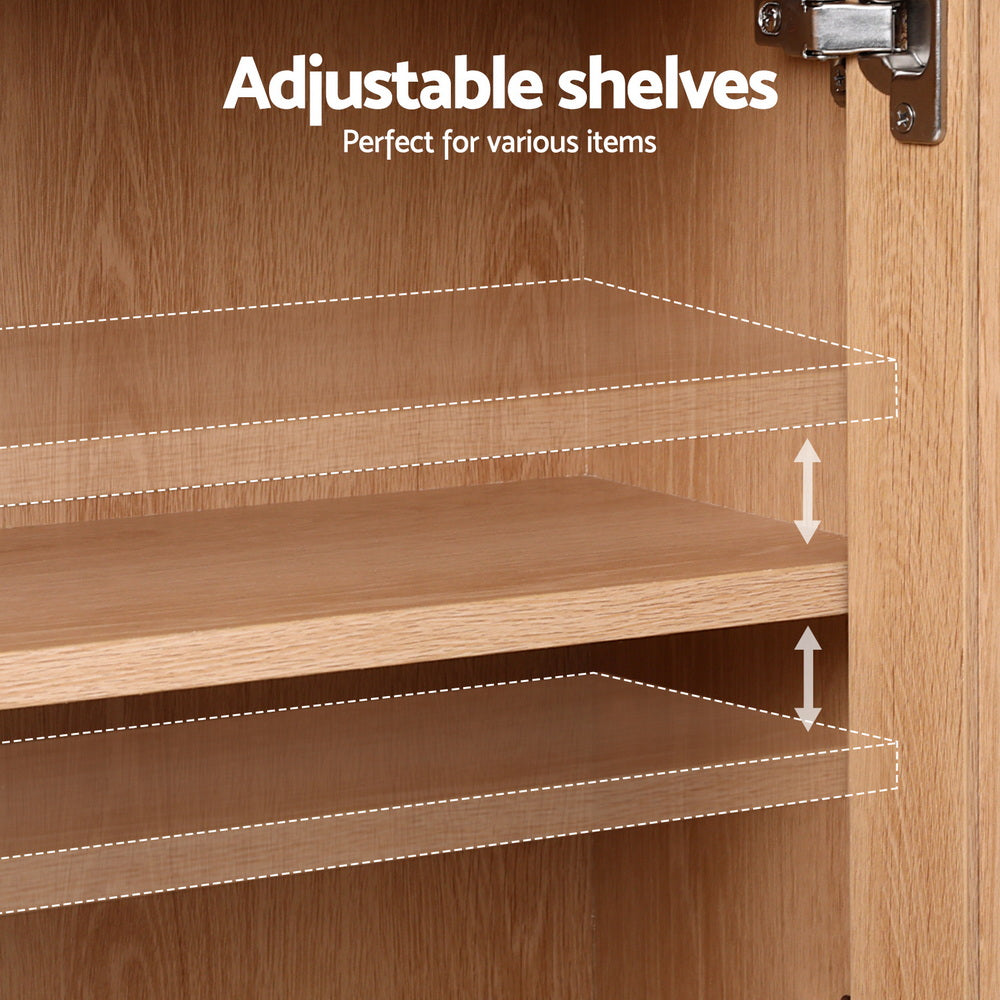 Artiss Buffet Sideboard Hutch Storage Cabinet Kitchen Cupboard Hooks Rattan Pine