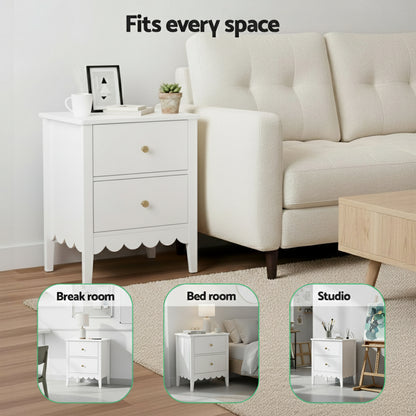 Artiss Bedside Table 2 Drawers Bedroom Storage Nightstand White
