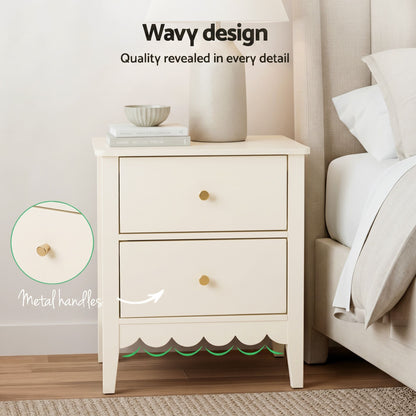 Artiss 2x Bedside Table 2 Drawers Bedroom Storage Nightstand Beige