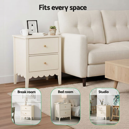 Artiss 2x Bedside Table 2 Drawers Bedroom Storage Nightstand Beige