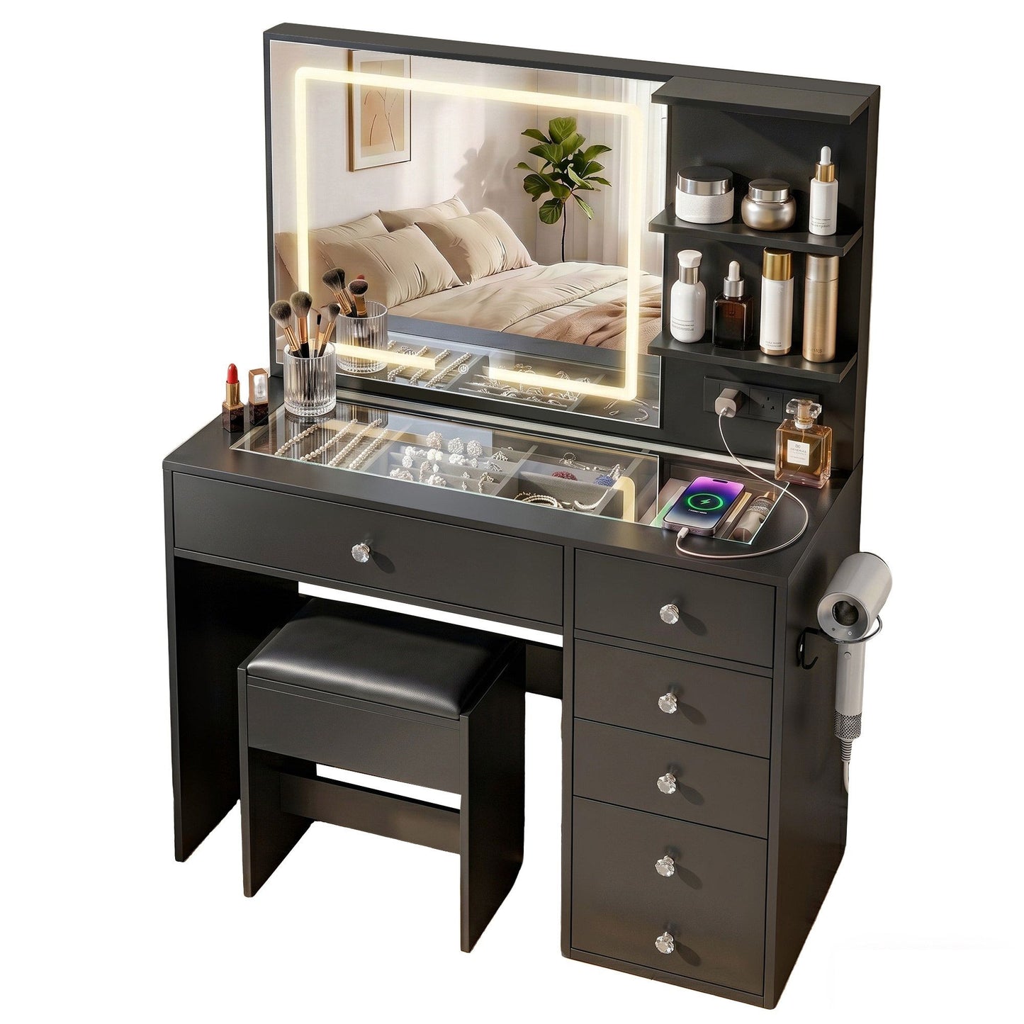 Artiss Dressing Table LED Vanity Desk Set Stool Black (Copy)