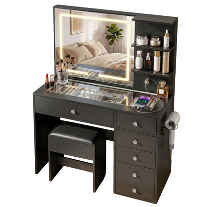 Artiss Dressing Table LED Vanity Desk Set Stool Black (Copy)