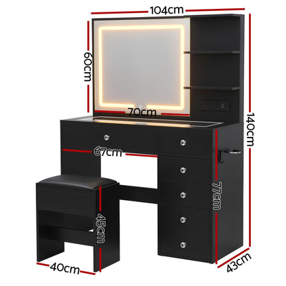 Artiss Dressing Table LED Vanity Desk Set Stool Black (Copy)